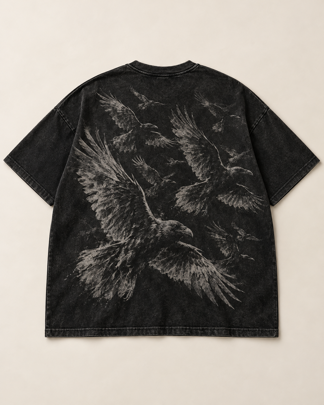 Back flat lay with flock graphic of Murder Oversized Tee