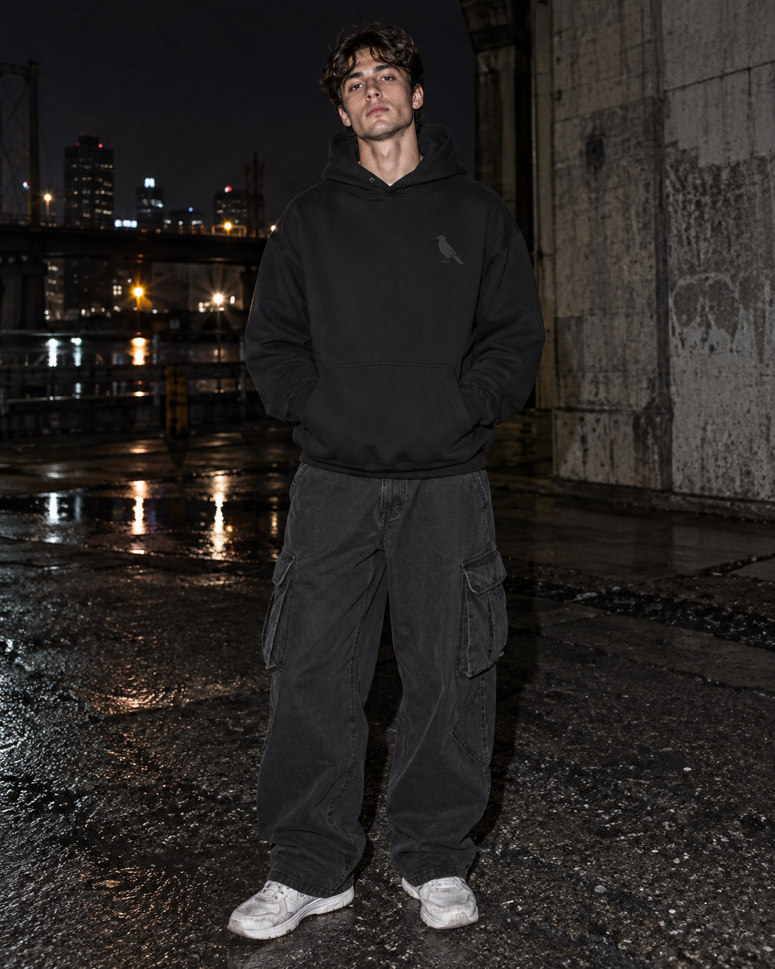 Night street model campaign of Night Flight Hoodie